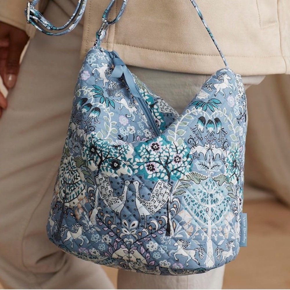 Quilted Blue Floral Crossbody Bag